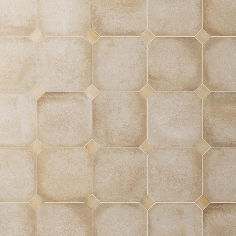 Merola Tile Laverton Octagon Beige with Taco Beige 7-7/8" x 7-7/8" Porcelain Floor and Wall Tile