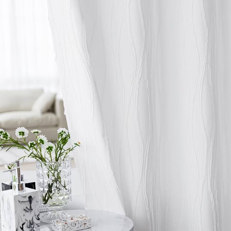 Textured Shower Curtain and Liner Set No Hooks Needed