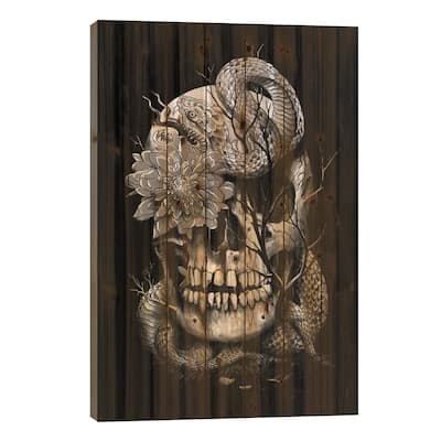 Snake And Skull In B&W Print On Wood by Nicebleed - Multi-Color