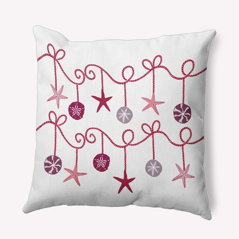 Sea Ornaments Beachy Christmas Accent Pillow - 18" x 18" - Christmas Pink