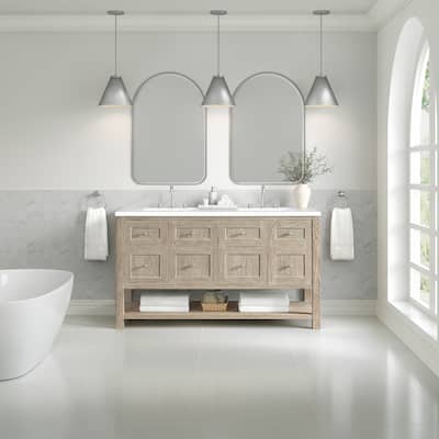 Breckenridge 60" Double Vanity, Whitewashed Oak - 60D