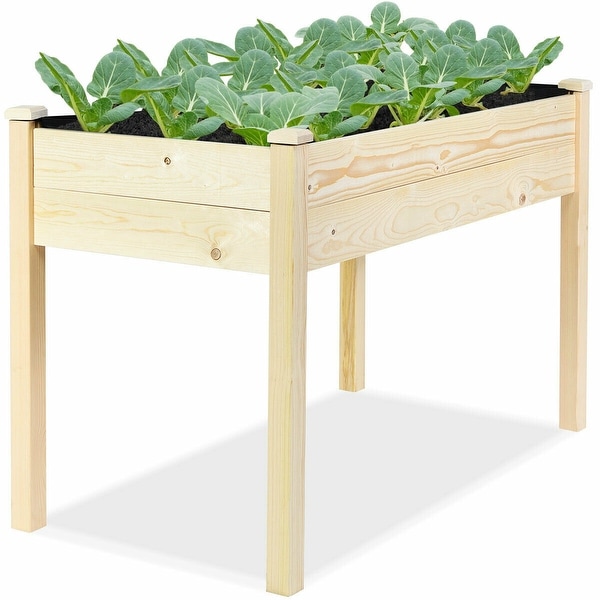Wooden Raised Vegetable Garden Bed Elevated Grow Vegetable Planter W/Black Liner