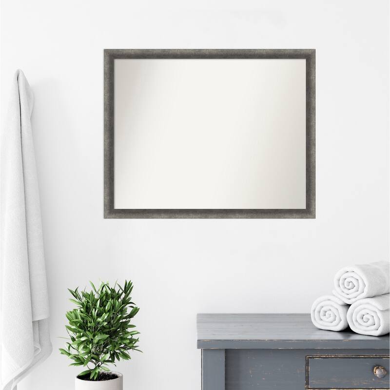 Burnished Concrete Narrow Non-Beveled Wood Framed Bathroom Vanity Wall Mirror - Burnished Concrete Narrow