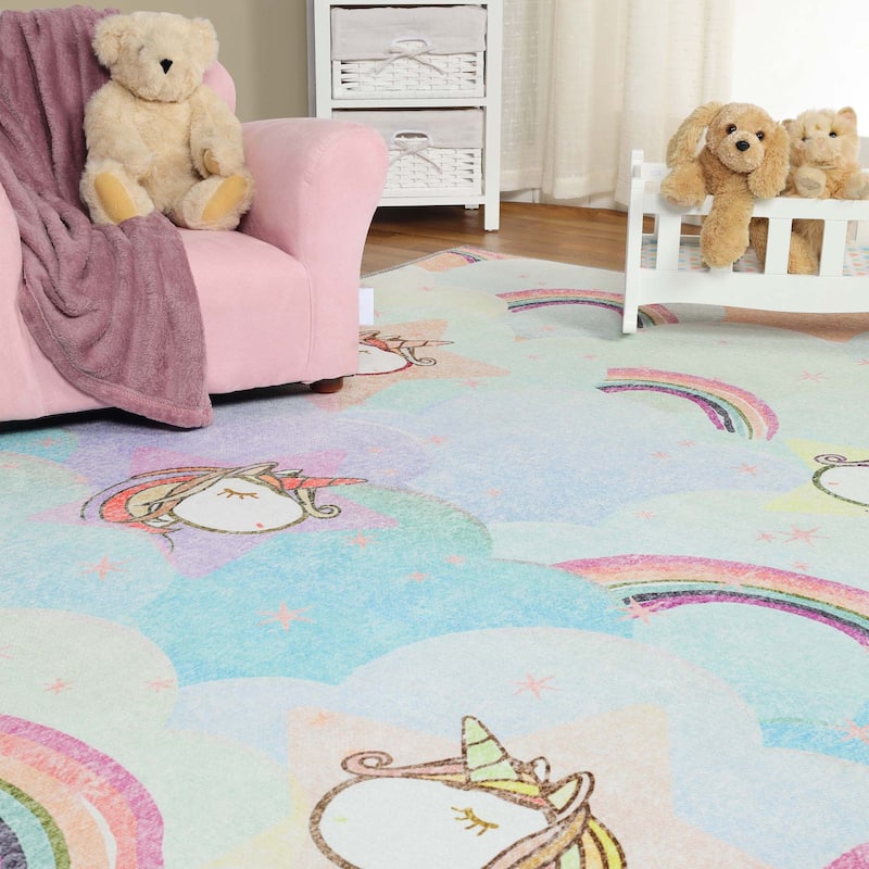 Unicorn Rainbow Colorful Playroom Indoor Area Rug by Superior