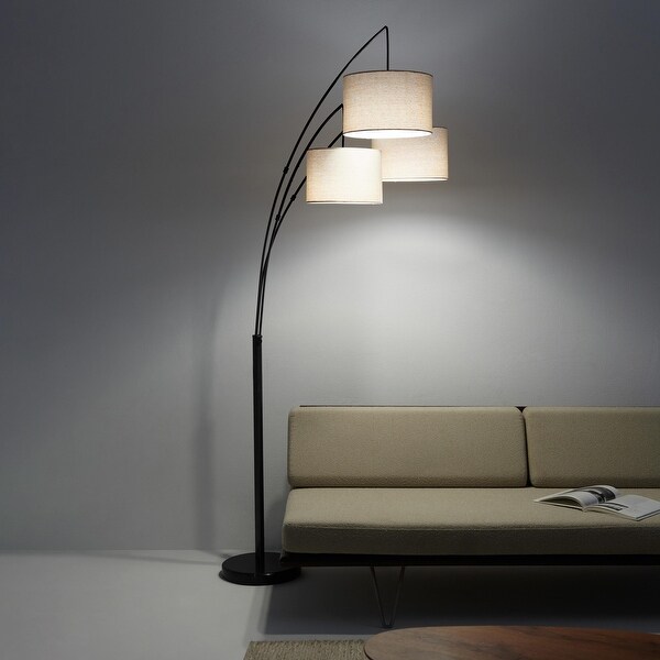 Brightech Trilage 84 in. Classic Black Mid Century Modern 3 Light Adjustable LED Floor Lamp with 3 Beige Fabric Drum Shades On Sale Bed Bath Beyond 35419290
