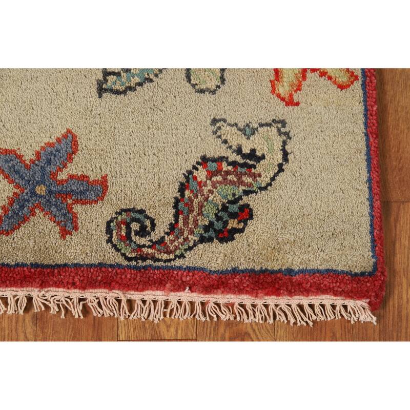Hand Knotted Oriental 100% Wool Carpet Traditional Floral Beige & Ivories Art Deco Area Rug - 3' 0'' X 2' 0''