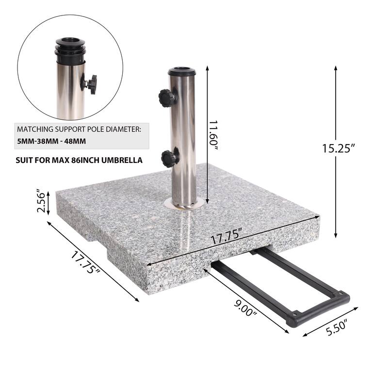 Roomfitters Mojave Granite Outdoor Umbrella Base with Stainless Steel Holder, 86 Inch Max Canopy, Natural Grey
