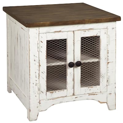 26 in. White and Brown Rectangle Wood End Table, Sturdy Build End Side Table for Living Rooms