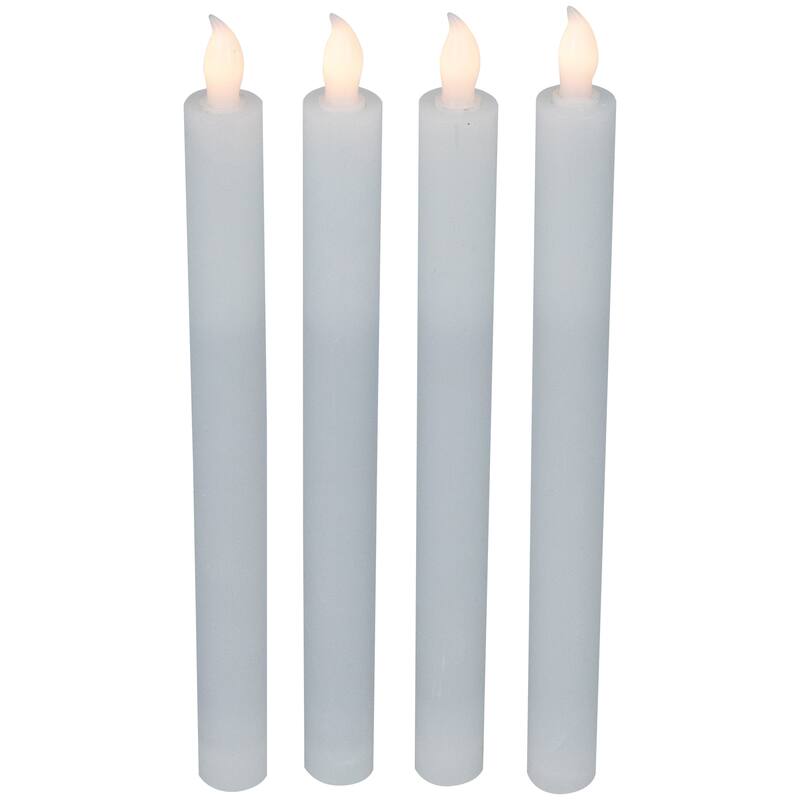Set of 4 Solid White LED Flameless Flickering Wax Taper Candles 9.5"