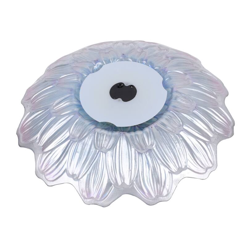 21" Blue Dahlia Outdoor Glass Solar Bird Bath with Stand