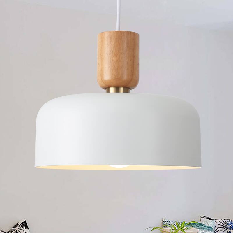 1-Light Industrial Pendant Light with Metal Shade for Bedroom Dining Room Kitchen - White