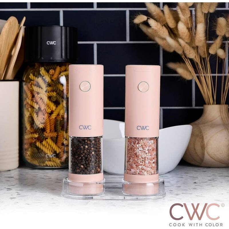 COOK WITH COLOR Electric Pepper & Salt Shaker Set, 2 Grinders for Pepper and Salt, 6.3 x 3 x 7.7 Inches, Cream