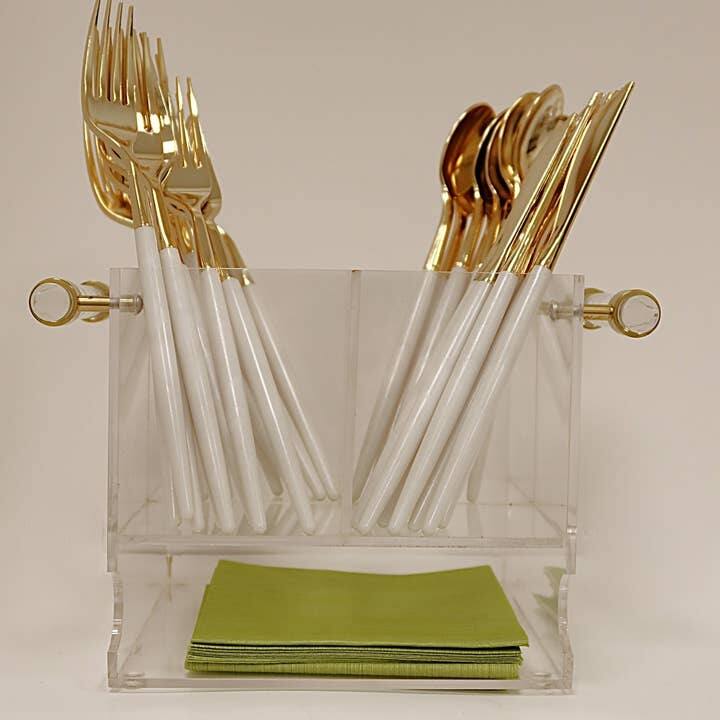 Acrylic Cutlery Holder with Clear Handles- 8.7" - Clear/Gold