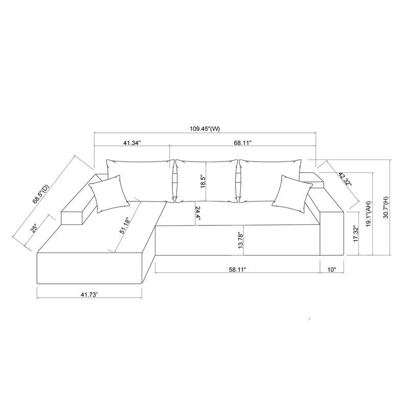 Momei L-Shaped Sofa - High-Density Foam with Spring, Multiple Cushions, Living Room