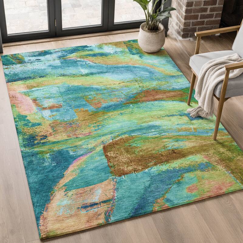 Premium Washable Super Soft Abstract Mayfield Rug - Teal - 10' x 14'