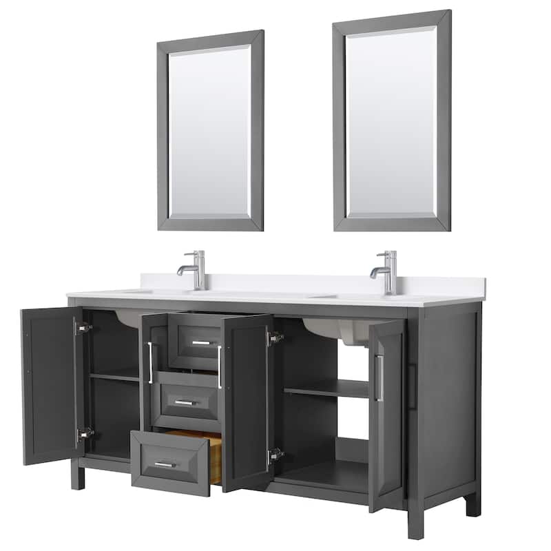 Daria 72-inch Double Vanity, Single Hole Quartz Top, 24-inch Mirrors