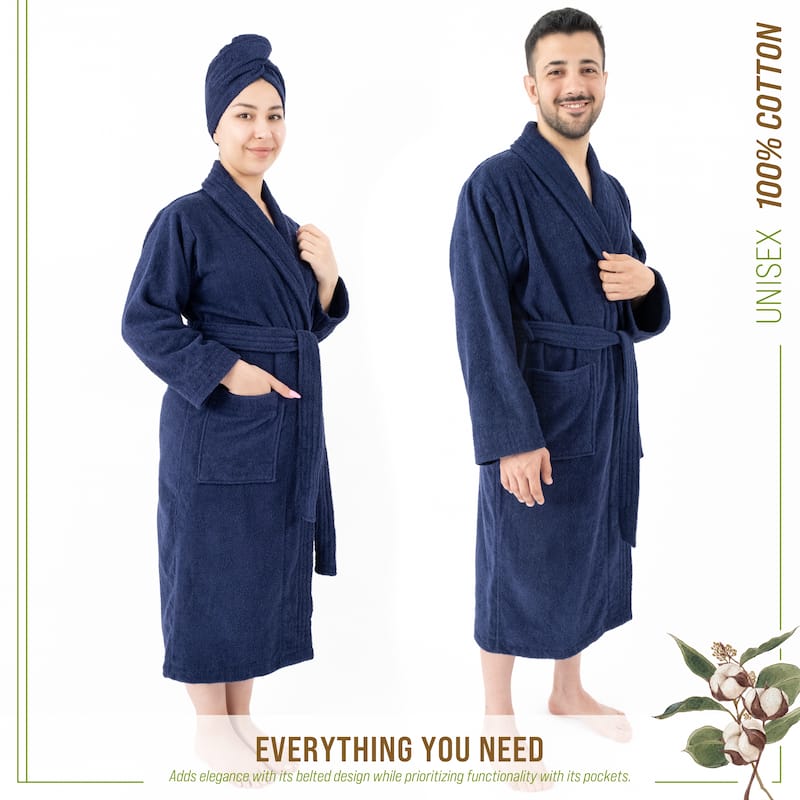 100% Cotton Robes for Women and Men, Soft Lightweight Unisex Couple Turkish Bathrobes