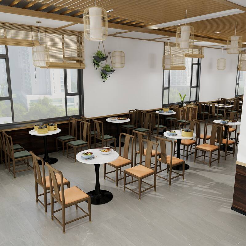 27.6-Inch Mid-Century Modern Style Dining Table, Accommodates 2-4 People, Featuring A Round White-Veined Marble Tabletop