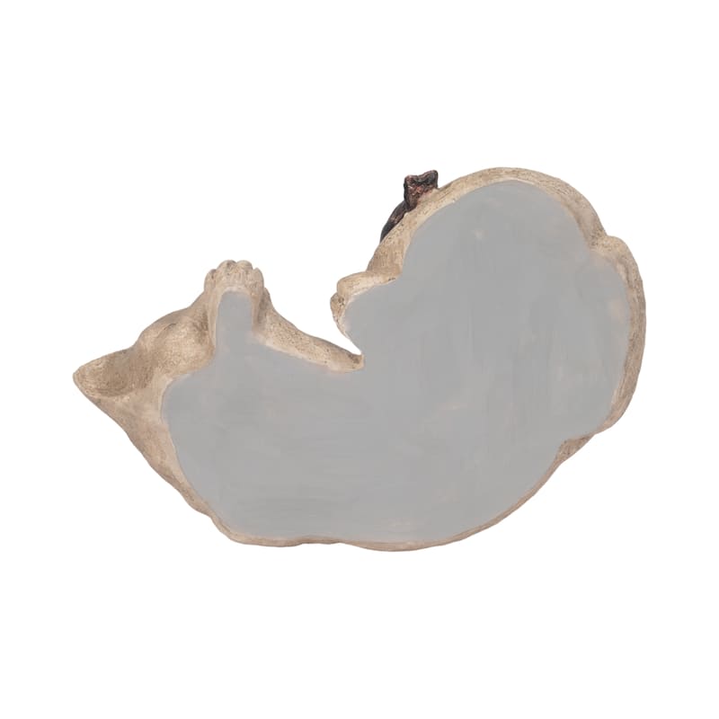 Sagebrook Home 12-inch White/Brown Sleeping Kitty With Birds - Polyresin and Metal Garden Statuary for Decor