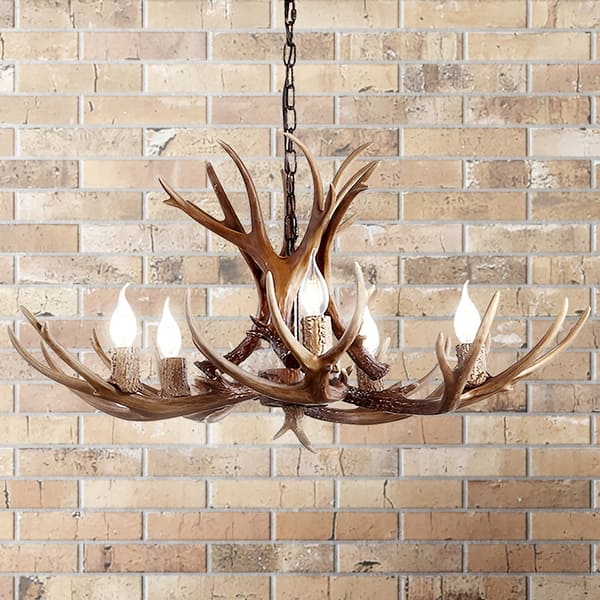 slide 2 of 39, Apollo Adjustable Resin Antler 5-Light LED Chandelier, by JONATHAN Y - 30" Brown