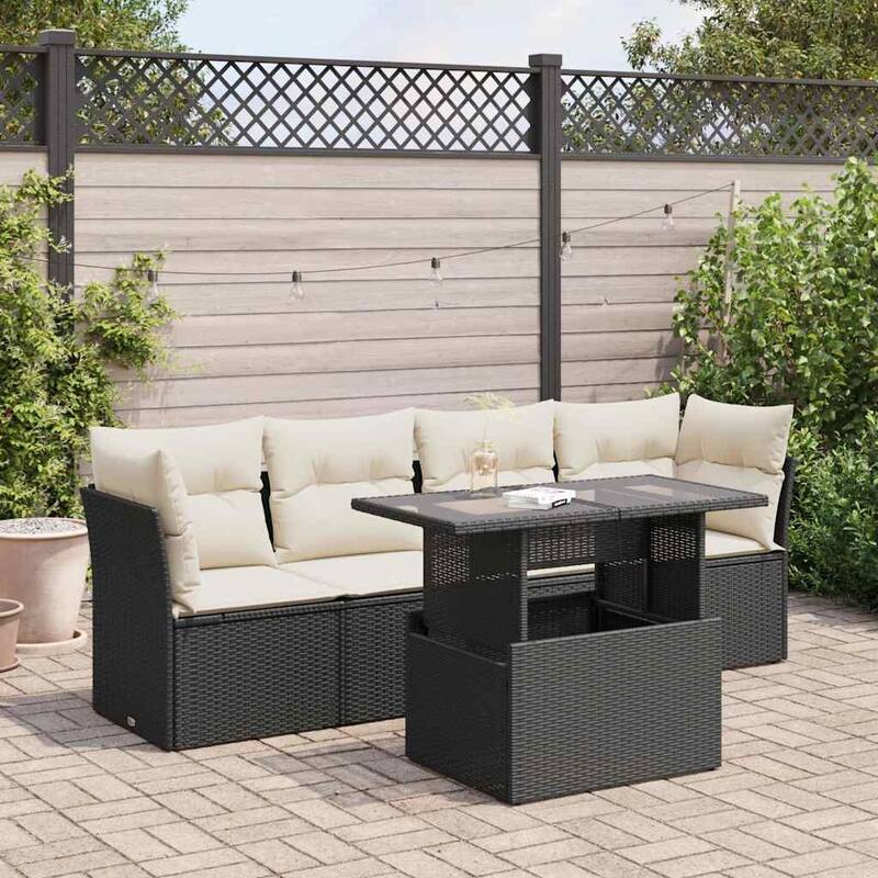 5-Piece Patio Sofa Set with Cushions - Black and cream with storage - 21.7 x 39.4 x 28.7 in