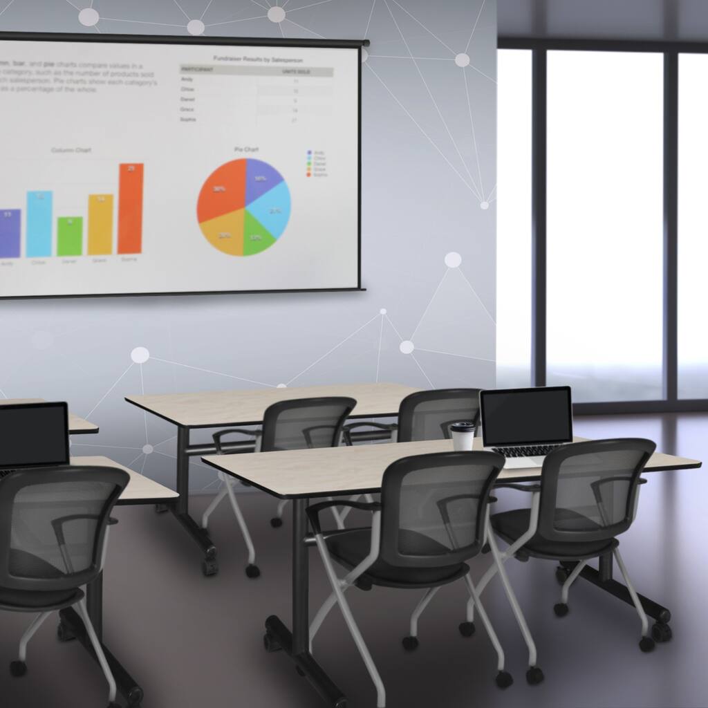 60" x 24" Flip Top Mobile Training Table- Maple and 2 Nesting Chairs