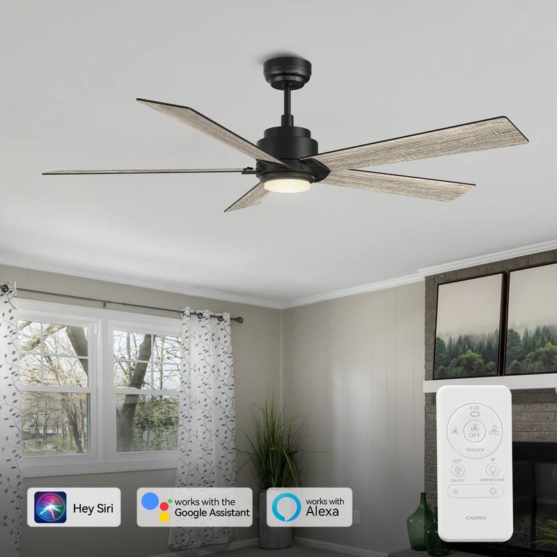 Joule 60-inch Indoor/Outdoor Smart Ceiling Fan, Dimmable LED Light Kit and Remote, Works with Alexa/Google Home/Siri - Black/Wooden
