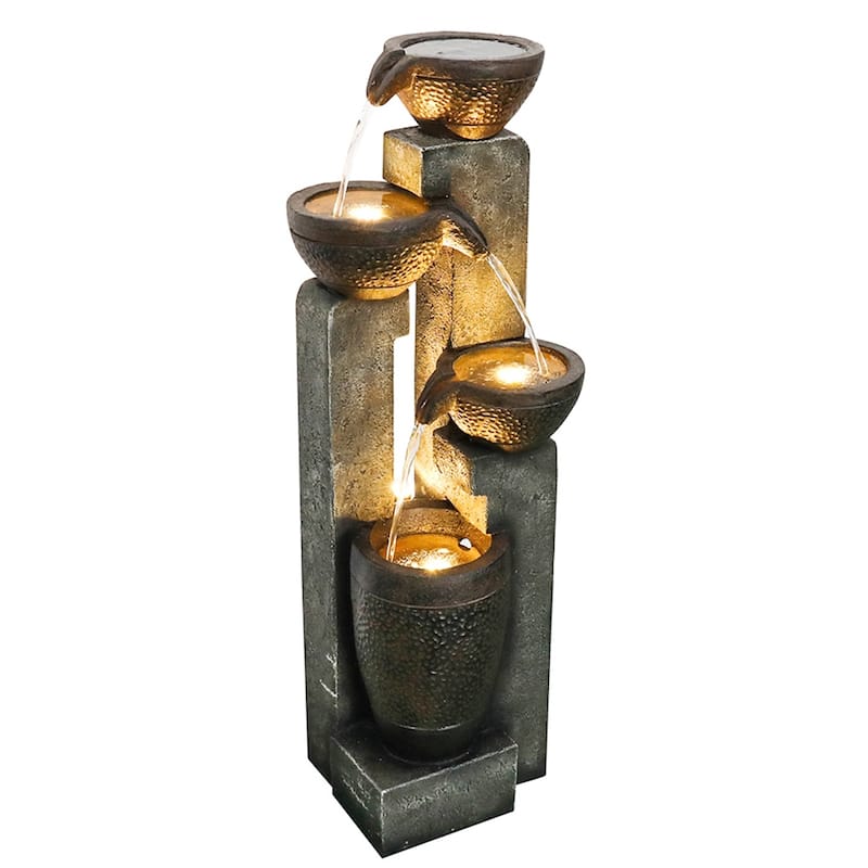 4-Tier Outdoor Water Fountains w/LED Lights - Floor Standing Fountain