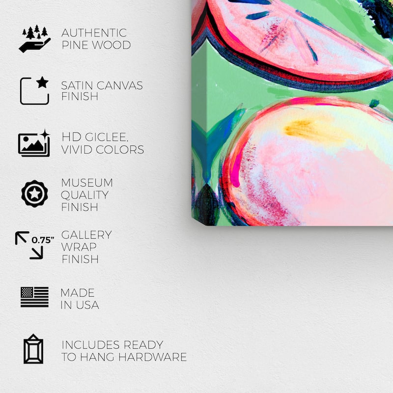Wynwood Studio Canvas Food and Cuisine Pink Grapefruit Slices Purple and Magenta Rustic Wall Art Canvas Print