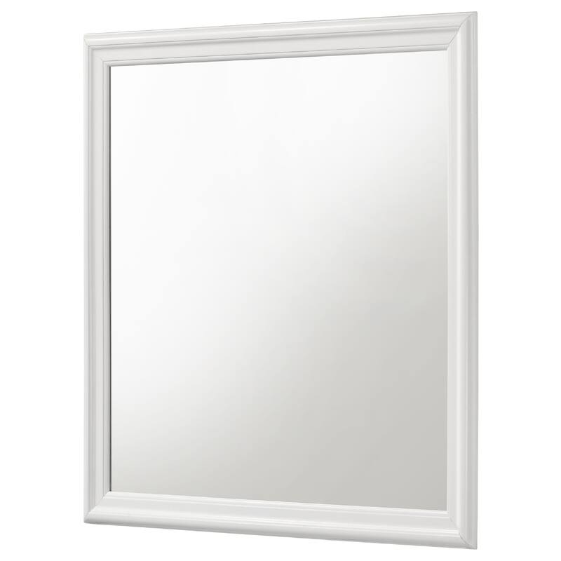 Nim Rectangular Dresser Mirror, Molded Trim Frame, 38 Inch White Wood