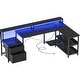 preview thumbnail 23 of 65, Reversible L Shaped Computer Desk with File Drawer & Monitor Stand & Power Outlet & LED Strip, Home Office Desk Corner Desk