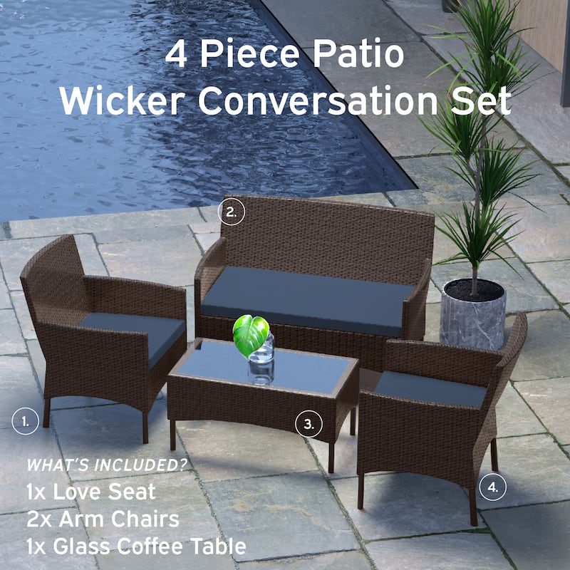 Nestl 4 Piece Wicker Patio Furniture Set - Outside Patio Conversation Set