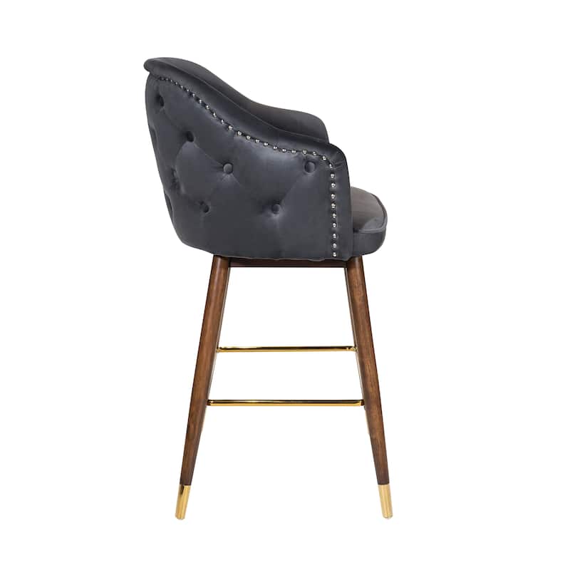 Porthos Home Orla Velvet Upholstered Bar Stools with Rubberwood Legs, Set of 2
