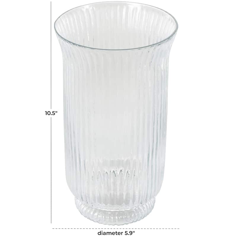 Glass Ribbed Fluted Candle Holder - Clear - Roche River Decor - 6"W x 6"L x 11"H