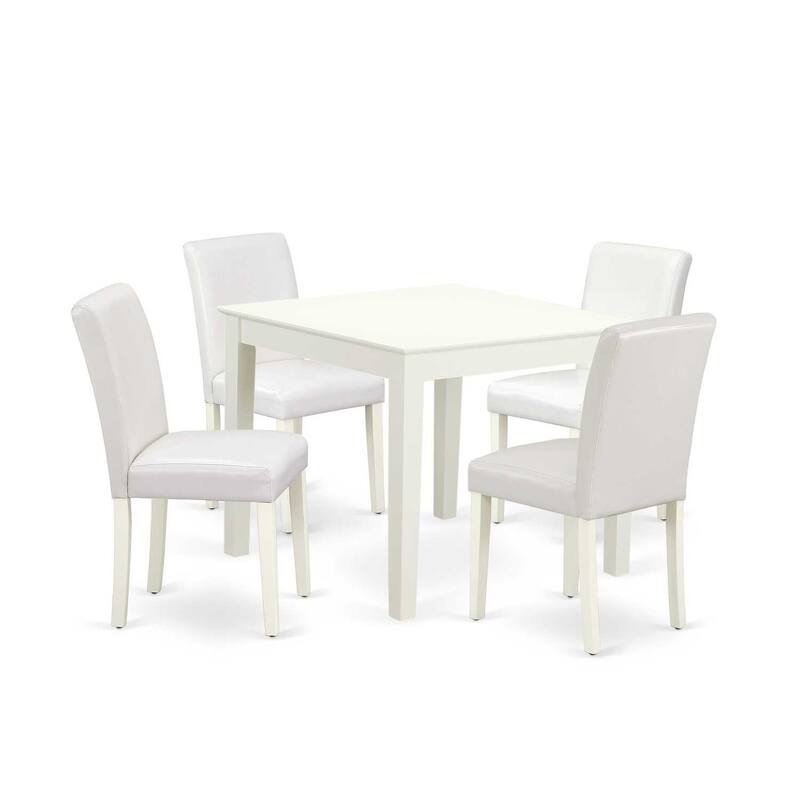 Vintage 5Pc Dining Set - Square Table & 4 Chairs - Linen White Legs - White PU Leather