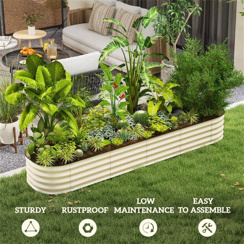 Modular Raised Garden Bed with Galvanized Steel and Drainage - 94.5" L x 24.5" W x 11.75" H