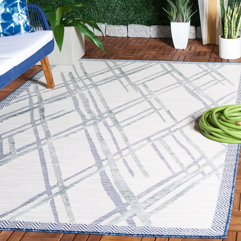 SAFAVIEH Cabana Lesley Trellis Waterproof Patio Backyard Rug - 5'1" x 7'6" - Ivory/Navy