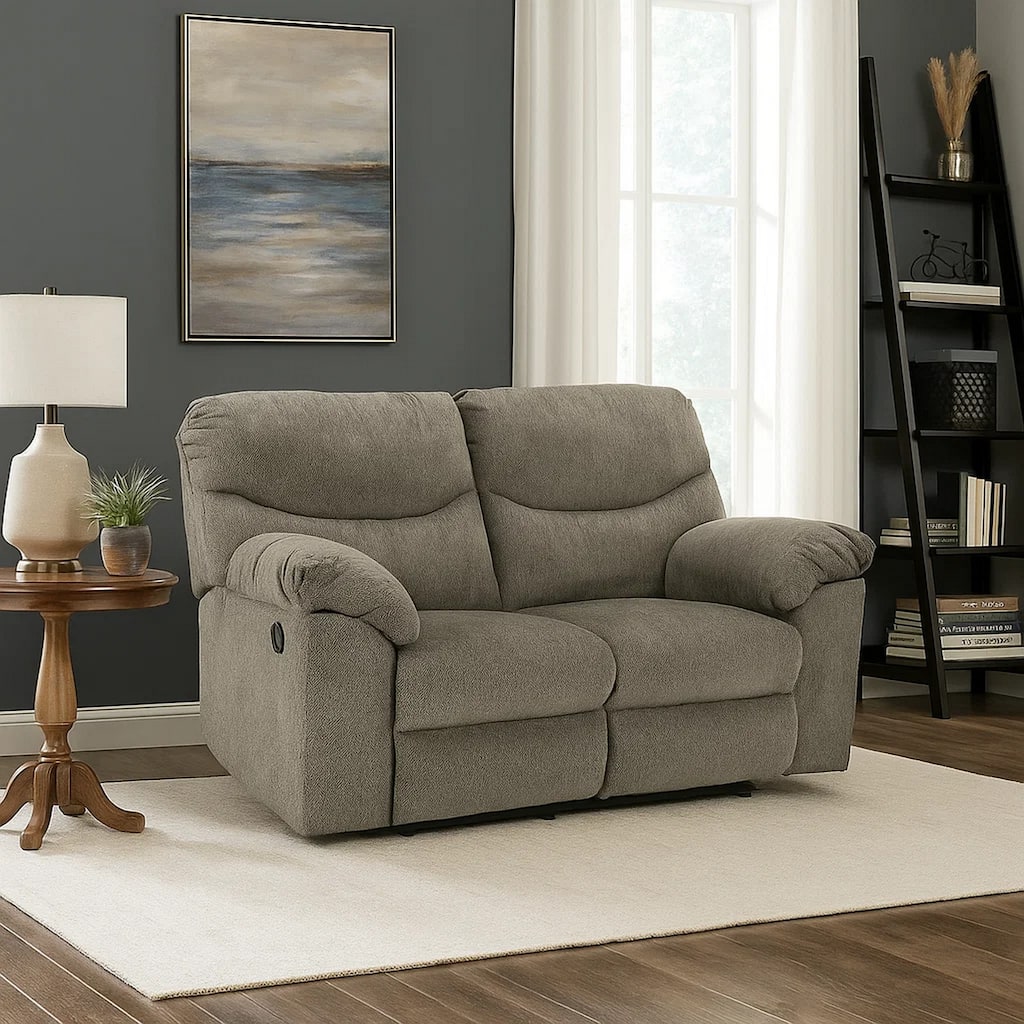 Tul 70 Inch Manual Recliner Loveseat, Soft Cushioned, Taupe Gray Polyester
