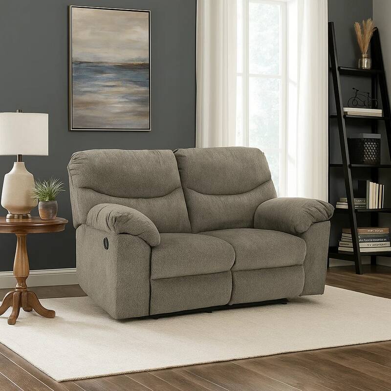 Tul 70 Inch Manual Recliner Loveseat, Soft Cushioned, Taupe Gray Polyester