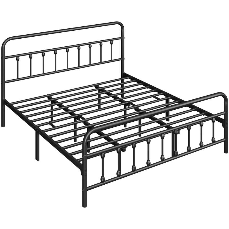 Yaheetech Metal Bed with High Headboard and Footboard with Storage