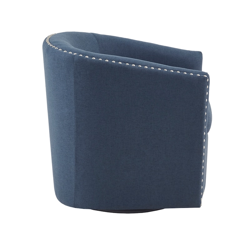 Madison Park Tyler Upholstered Swivel Barrel Chair with Nailheads