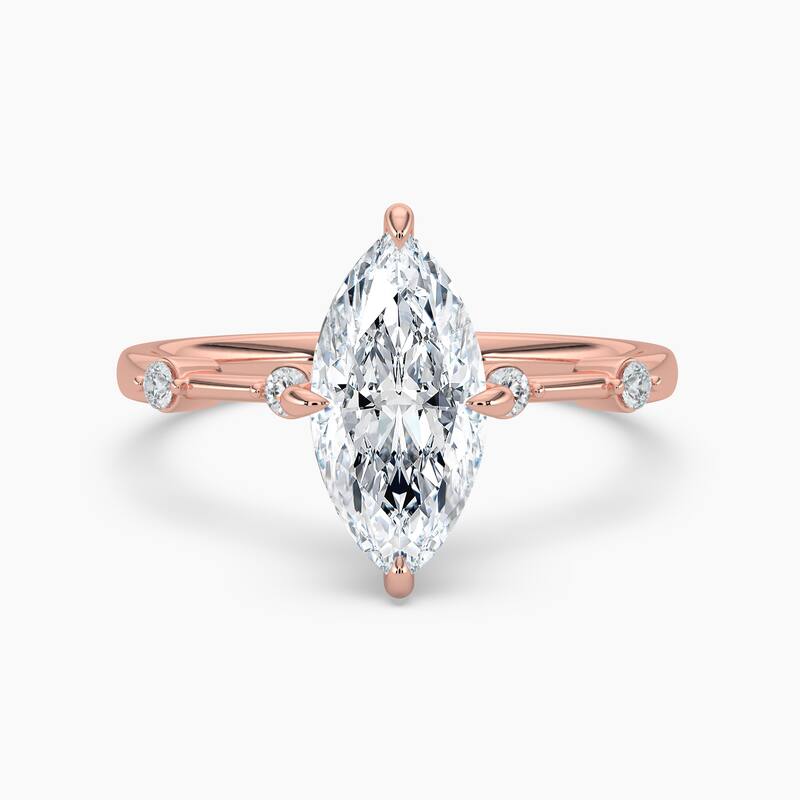 Auriya 14k Gold Petite Diamond Station Marquise Lab Grown Hidden Halo Engagement Ring 1.00 to 5.00 ct. tw.(F-G, VS) - 7 - 1.75 carats - Rose
