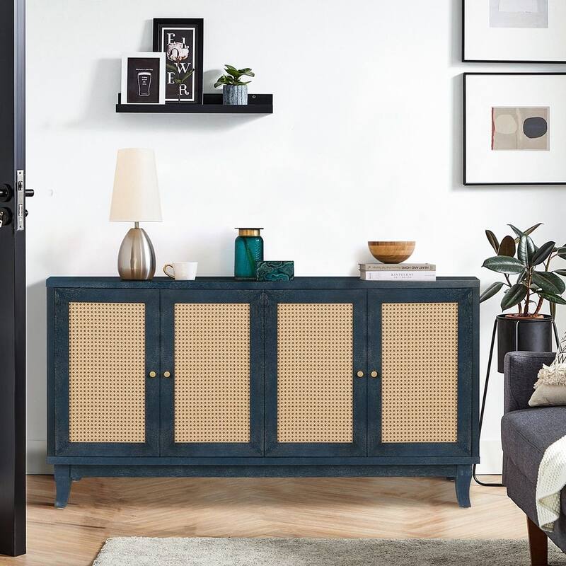 Modern Handcrafted Rattan Dressers Chest with 4 Rattan Doors for Bedroom