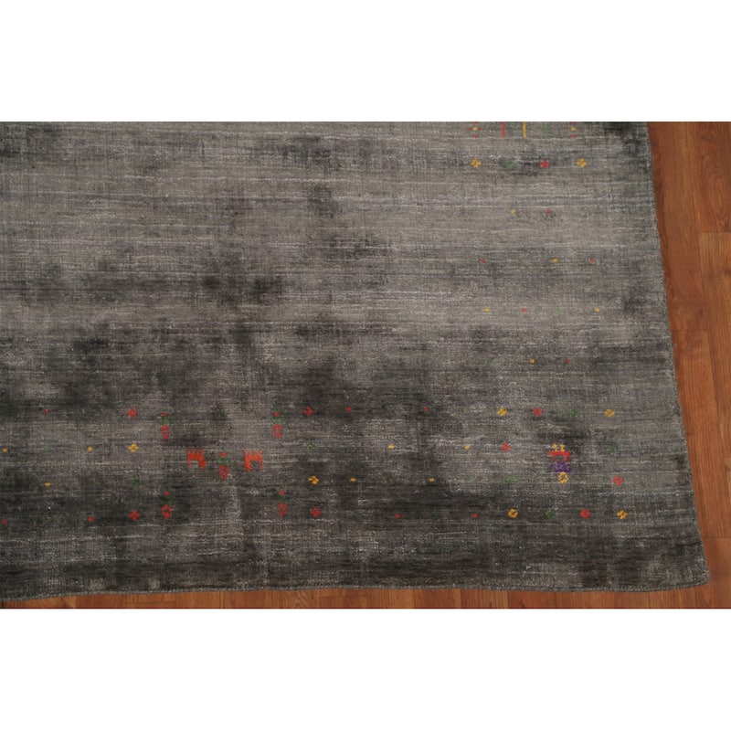 Dark Gray & Green Gabbeh Oriental Area Rug Hand-Knotted Wool Carpet - 7'11" x 9'10"