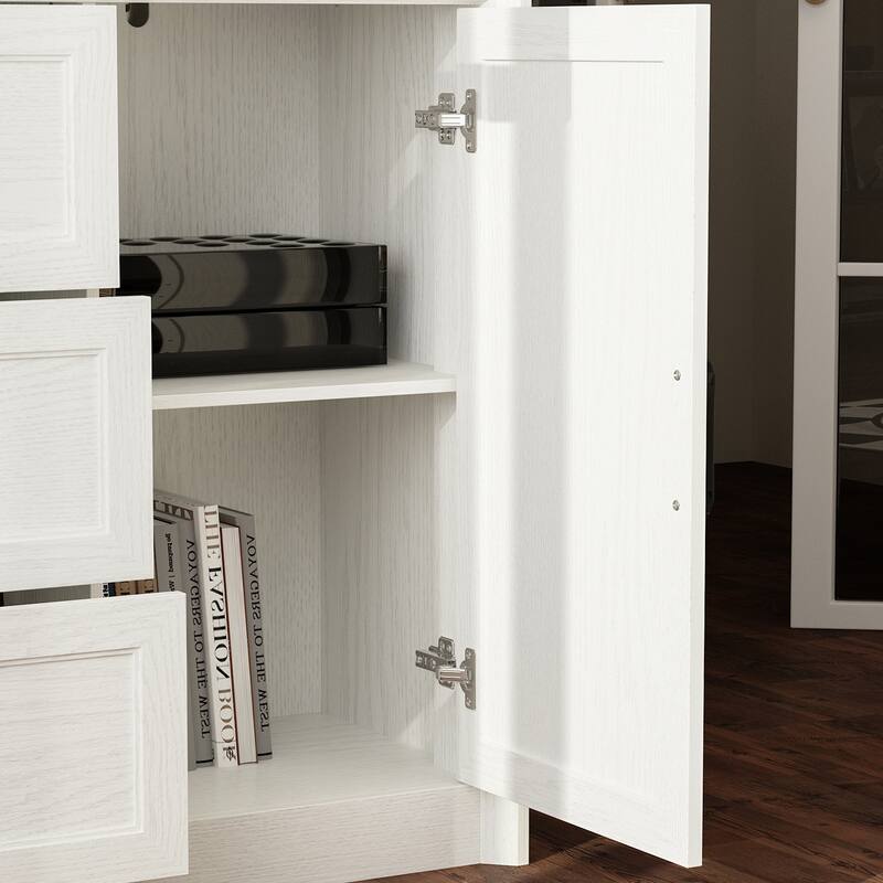 79.6" Tall Glass Display Cabinet, 6-Tier Bookshelf with Drawers Bookcae Panrty