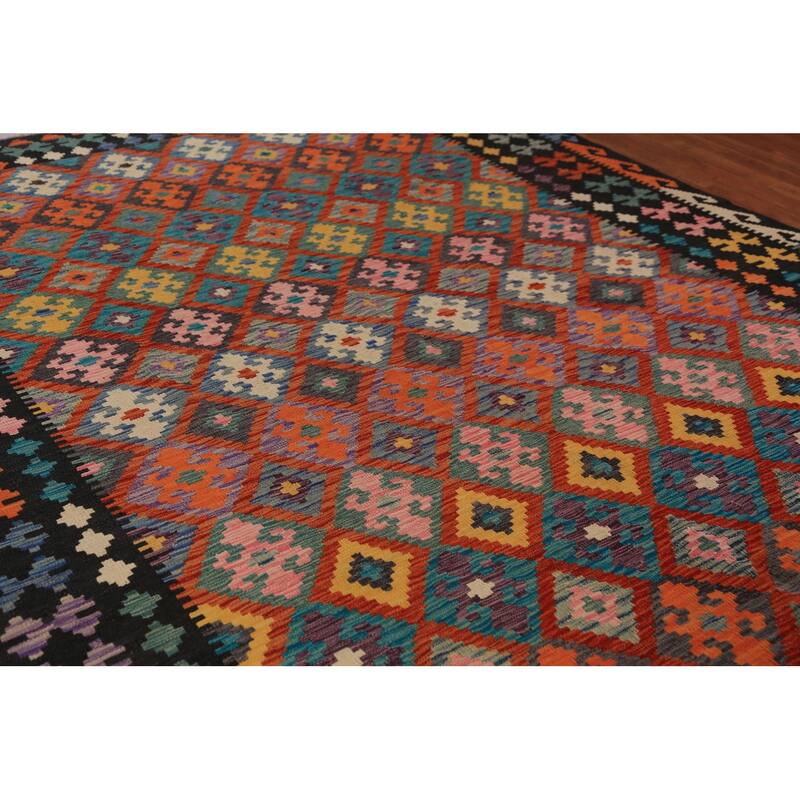 Tribal Geometric Kilim Area Rug Hand-Woven Wool Carpet - 8'7"x 11'6"