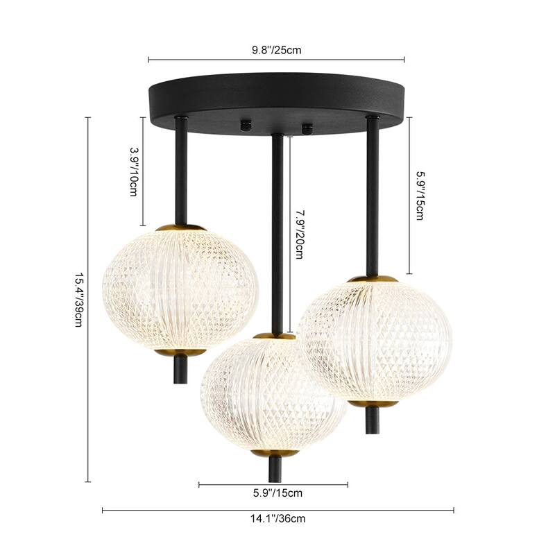 3-Light Cluster Diamond Grid Acrylic Dimmable LED Semi-flush Mount - N/A