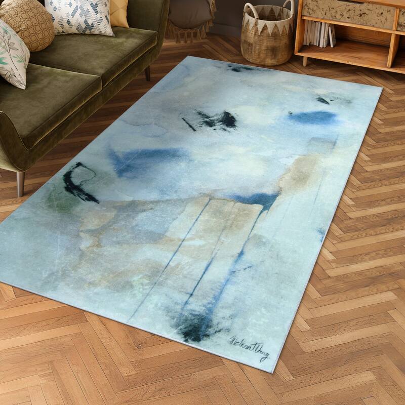 Floating Stars, Hand Washable Abstract Art Area Rug, power-loomed, 100% polyester, 2mm pile, non-slipping back