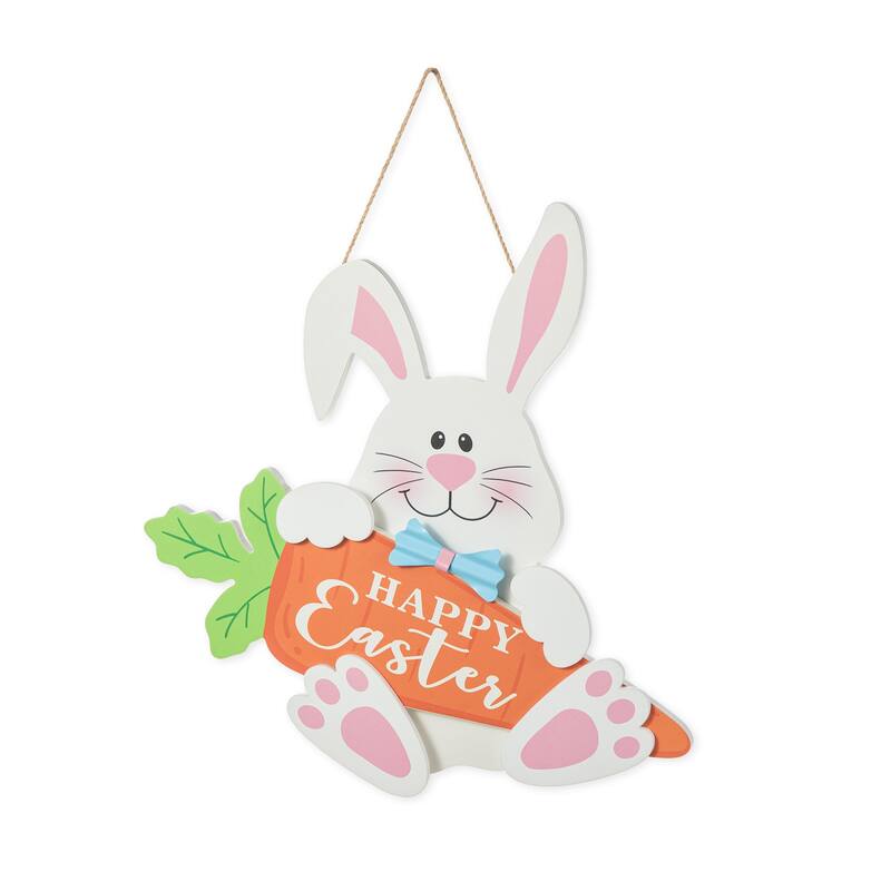Glitzhome Easter Wooden Cute Bunny Eggs/Fence Door Hanger Wall Decor Spring Gift