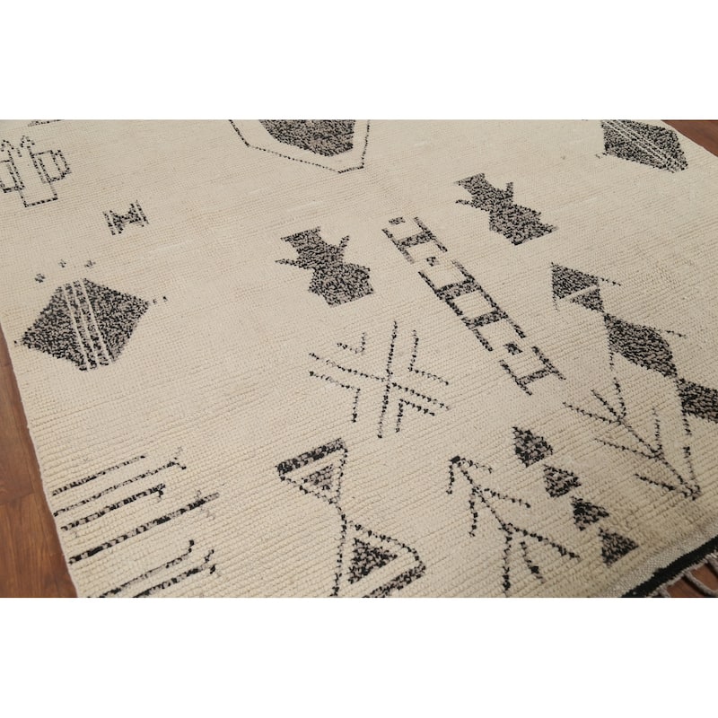 Ivory Geometric Moroccan Area Rug Handmade Wool Carpet - 6'10"x 10'10"